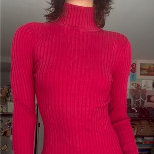 Red ribbed turtleneck